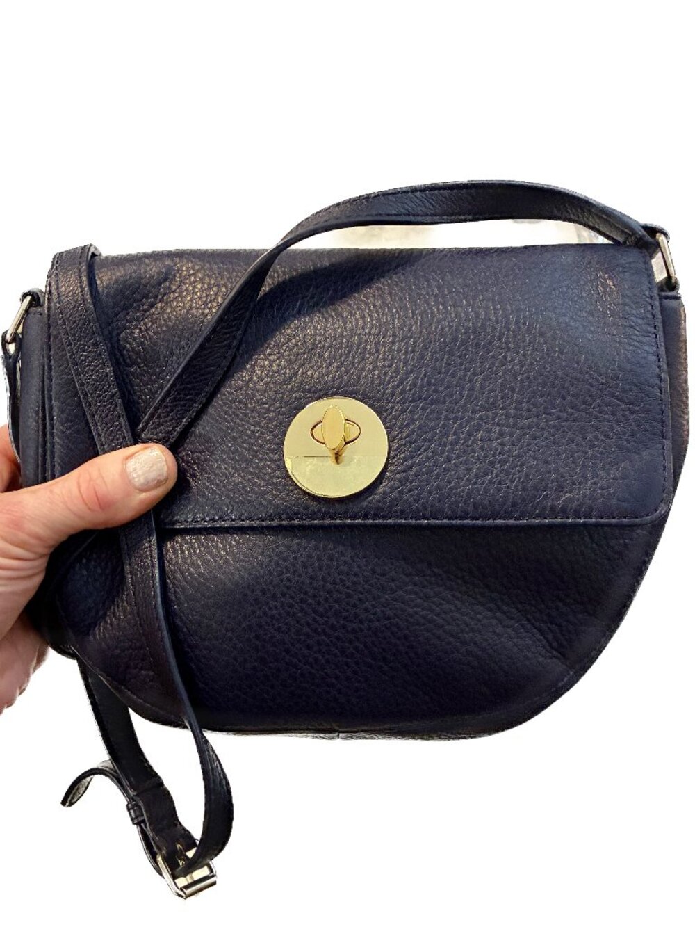 Vintage Crossbody Saddle Bag by Talbots in Navy/Black Pebble Leather, circa Y2K